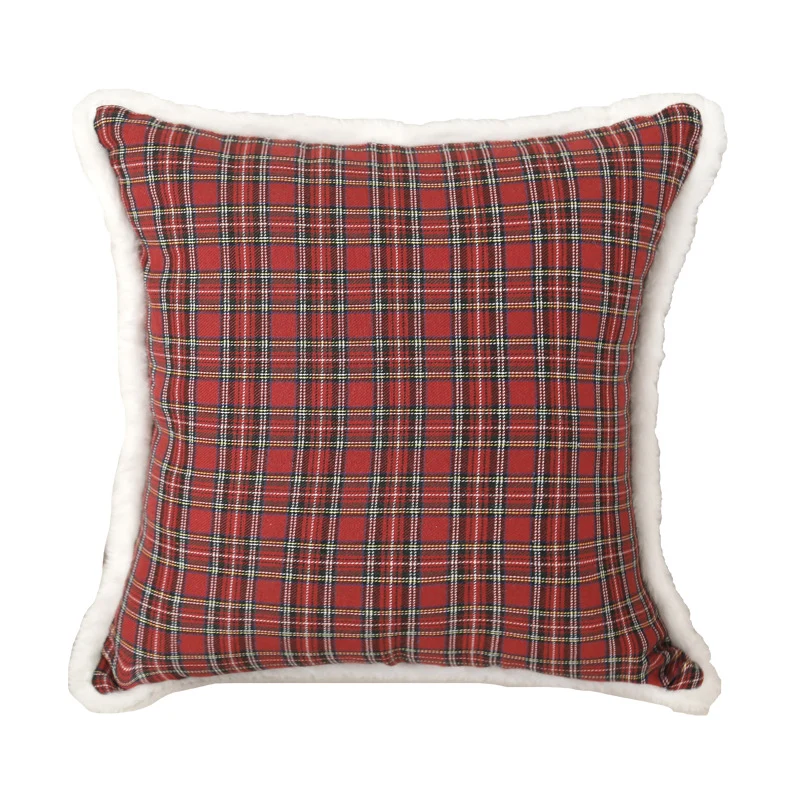 Plaid Holiday Decorative Throw Pillow with Embroidered Snowflake Motif and Hidden Zipper