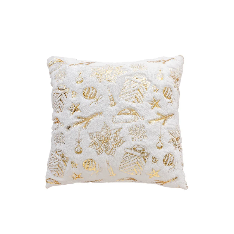 Holiday Faux Fur Decorative Throw Pillow with Foil Reindeer & Tree Print Plush Square Accent Cushion