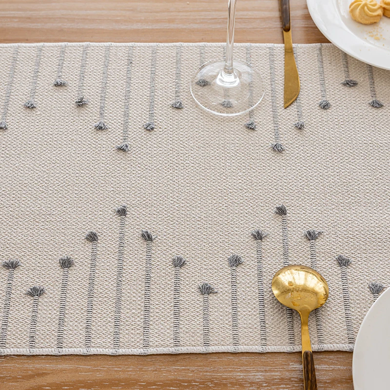 Handwoven Textured Cotton Tassel Table Runner for Dining and Console