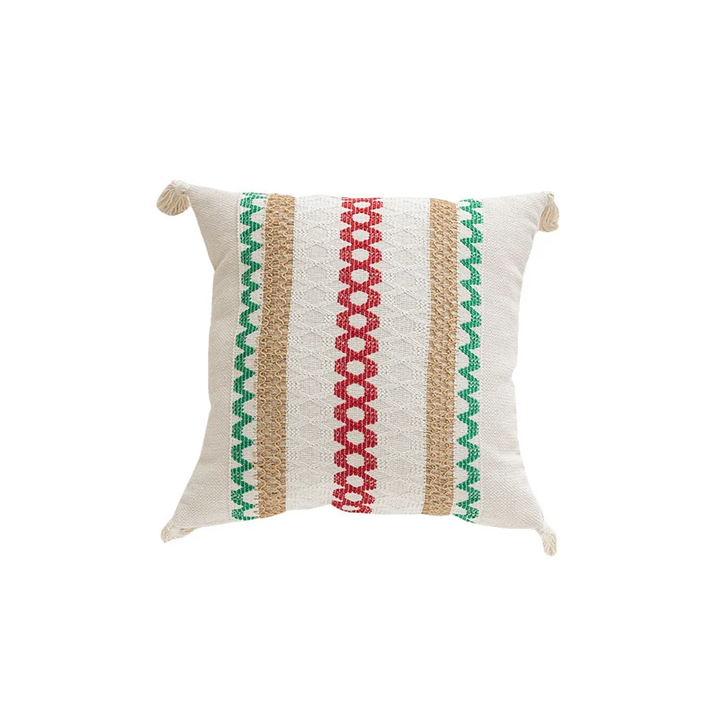 Handwoven Striped Tassel Lumbar Throw Pillow Cover with Hidden Zipper