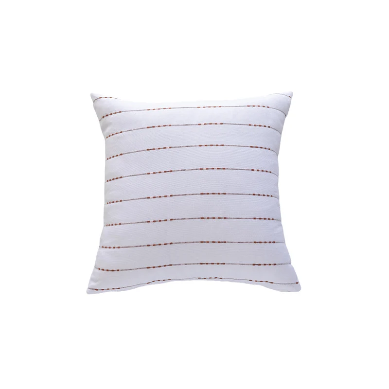 Handwoven Square Throw Pillow Cover with Horizontal Beaded Embroidered Stripes