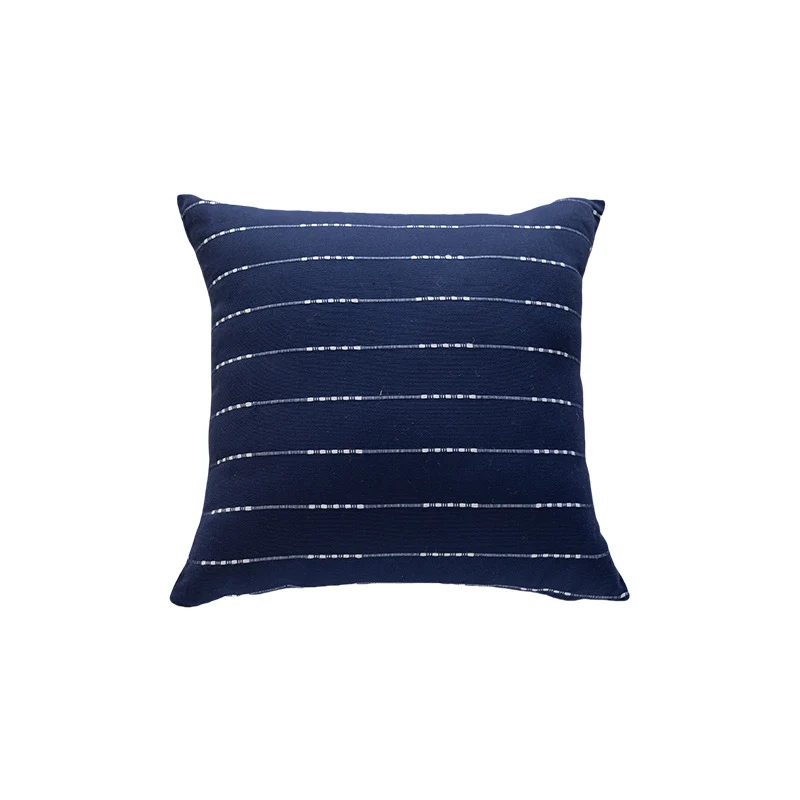 Handwoven Square Throw Pillow Cover with Horizontal Beaded Embroidered Stripes