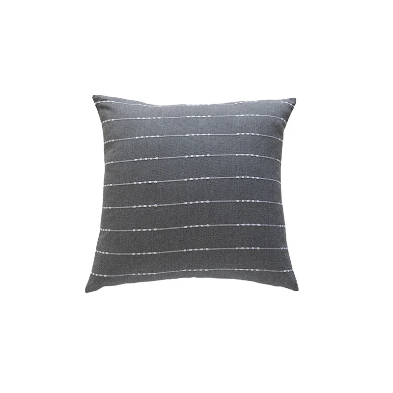 Handwoven Square Throw Pillow Cover with Horizontal Beaded Embroidered Stripes