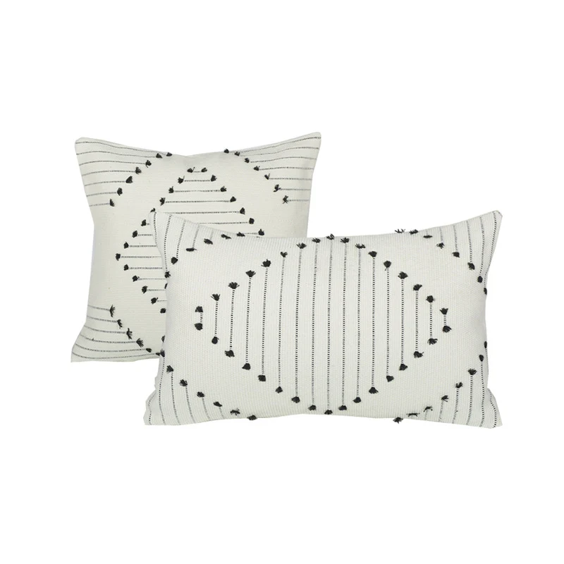 Hand-Tufted Geometric Accent Pillow Cover and Insert Set with Braided Tassel Detail
