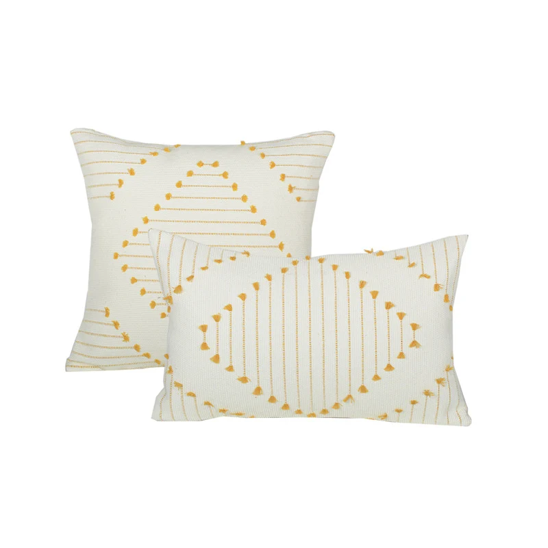 Hand-Tufted Geometric Accent Pillow Cover and Insert Set with Braided Tassel Detail