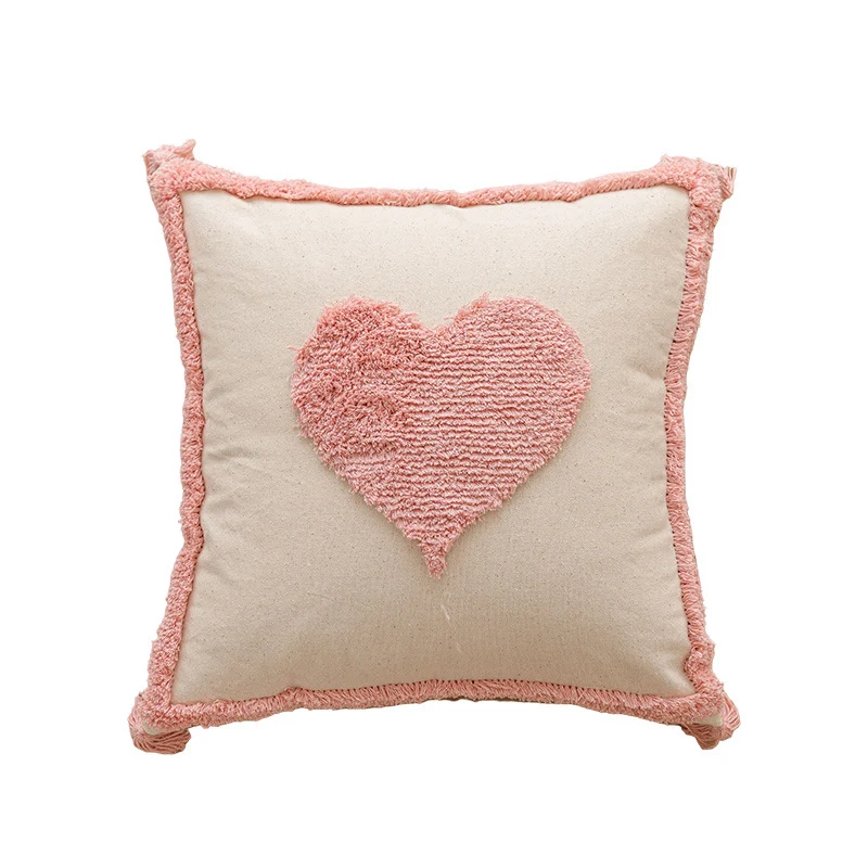Hand-Tufted Concentric Arch Cotton Throw Pillow with Tassel Corners and Removable Cover