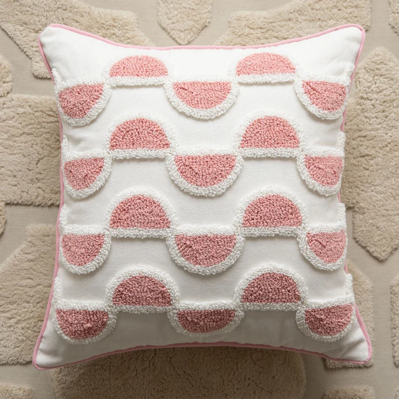 Hand-Tufted Arc-Motif Cotton Square Accent Pillow with Corner Tassels and Removable Insert