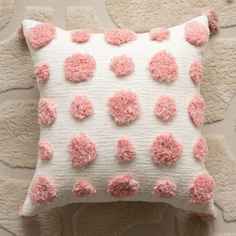 Hand-Tufted Arc-Motif Cotton Square Accent Pillow with Corner Tassels and Removable Insert