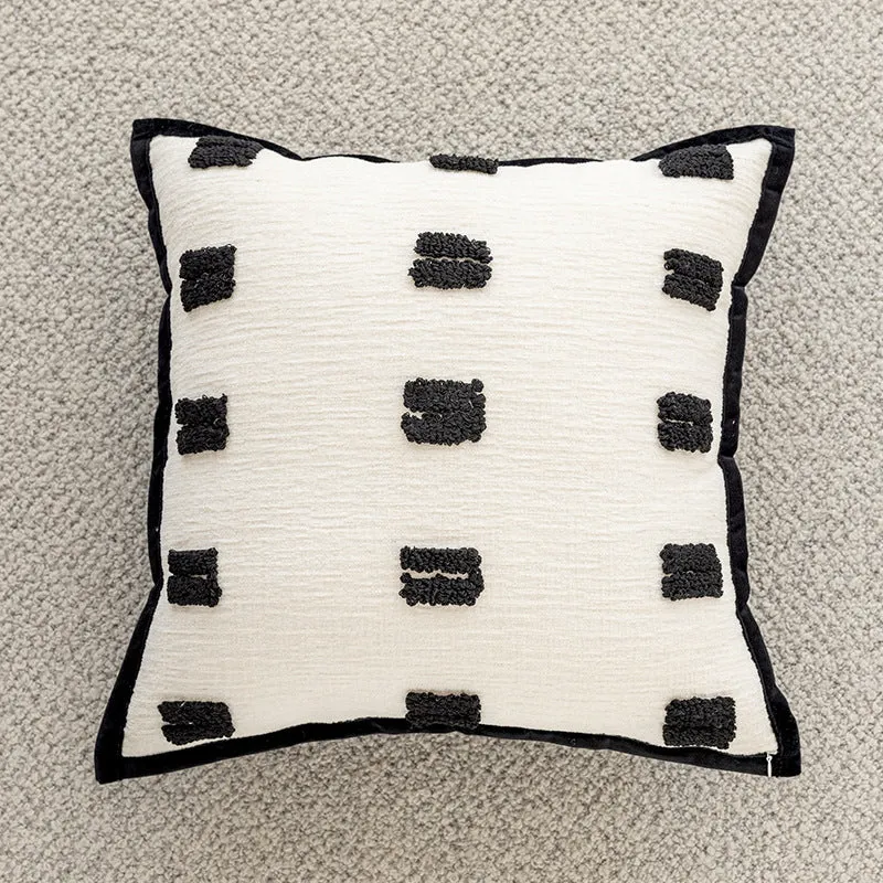 Hand-Tufted Abstract Loop-Squiggle Square Throw Pillow Cover with Hidden Zipper