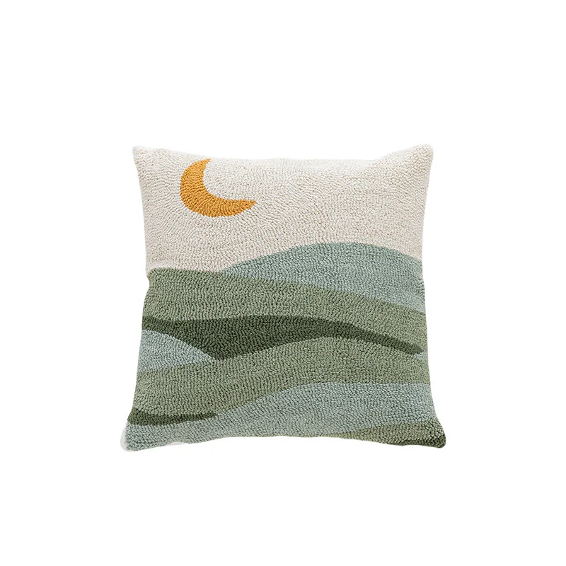 Hand-Tufted Abstract Geometric Loop-Pile Throw Pillow Cover with Hidden Zipper