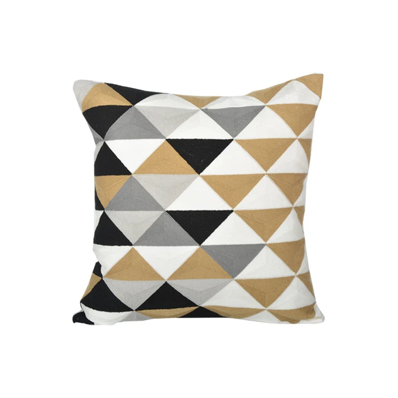 Geometric Embroidered Textured Square Accent Pillow with Layered Appliqué and Concealed Zip