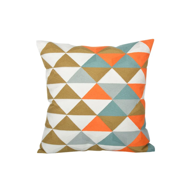 Geometric Embroidered Textured Square Accent Pillow with Layered Appliqué and Concealed Zip