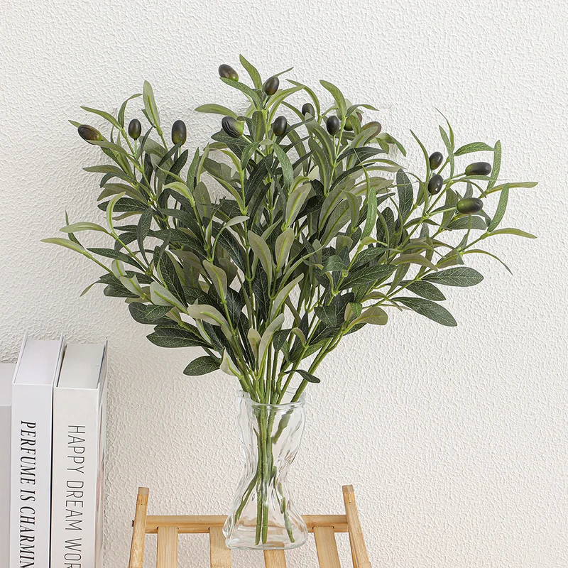 Artificial olive tree branch with detailed leaves and fruits
