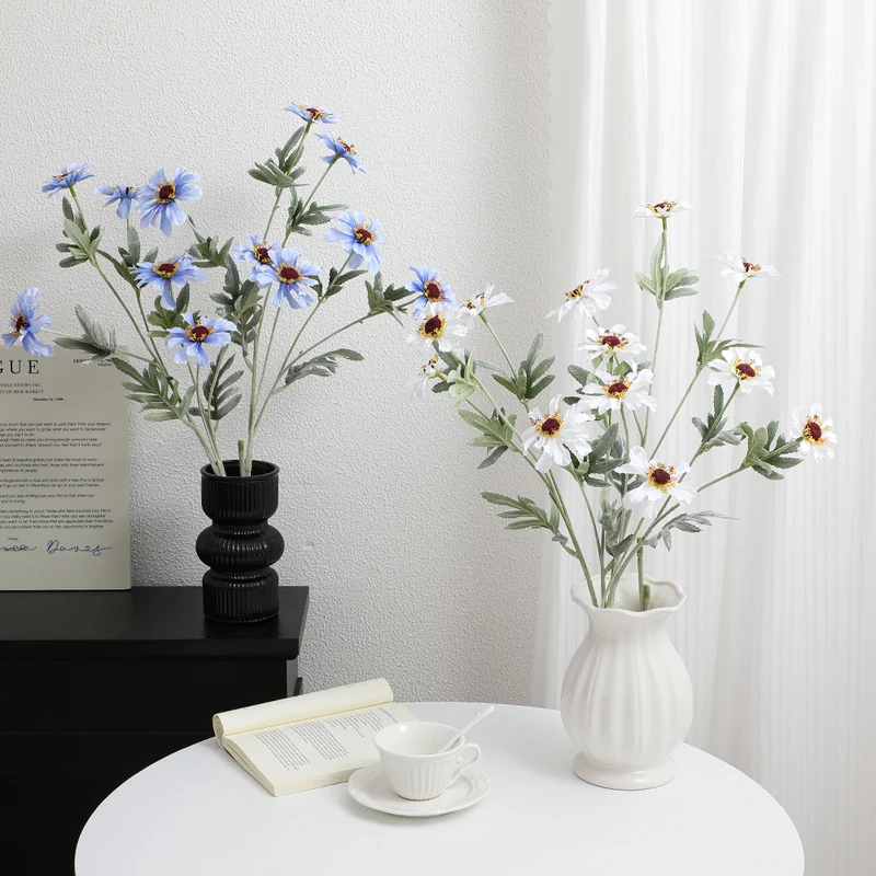 Artificial poppy flower branch with lifelike blooms and detailed leaves