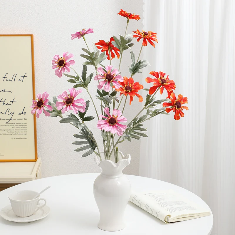 Artificial poppy flower branch with lifelike blooms and detailed leaves