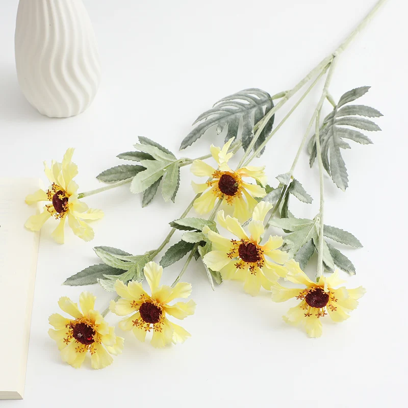 Artificial poppy flower branch with lifelike blooms and detailed leaves