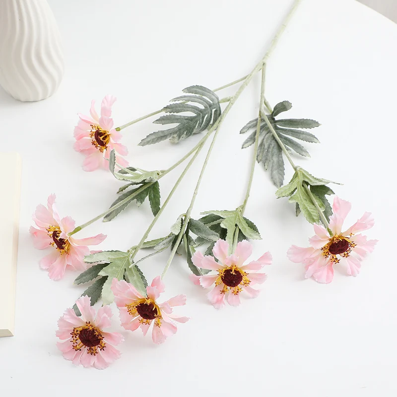 Artificial poppy flower branch with lifelike blooms and detailed leaves