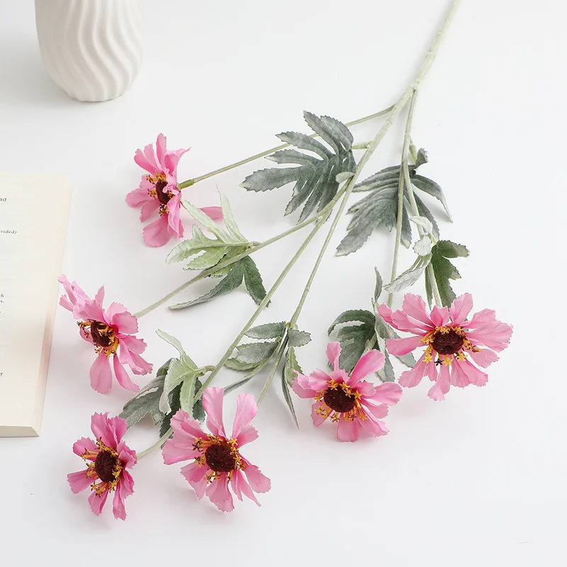 Artificial poppy flower branch with lifelike blooms and detailed leaves