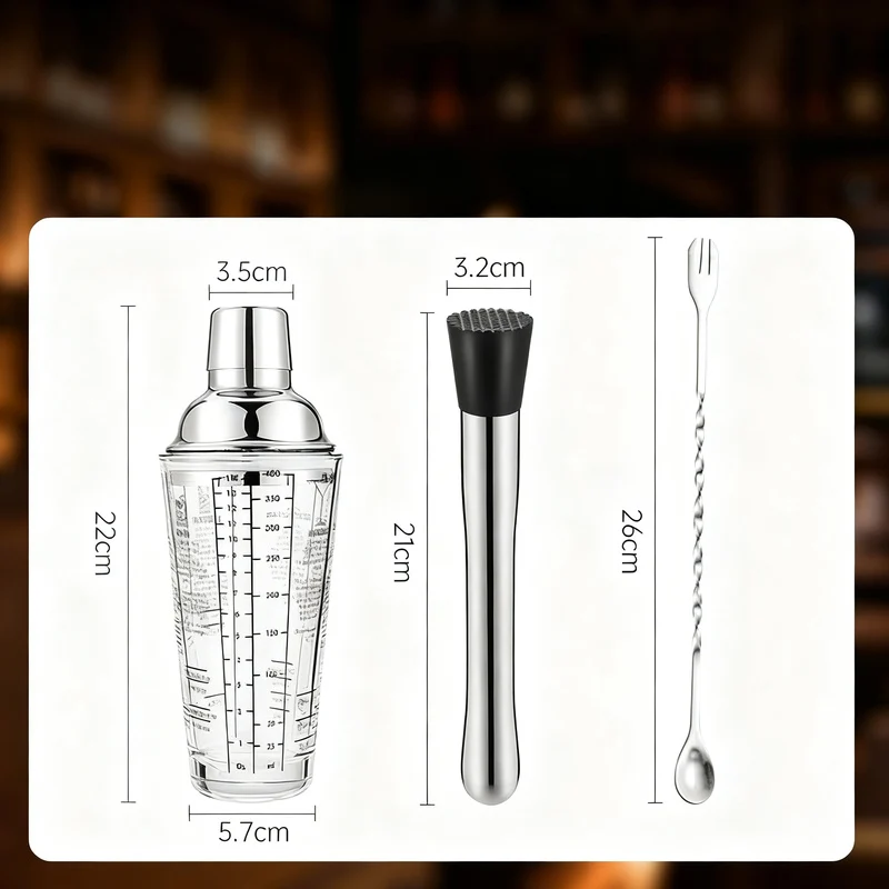 Cocktail Shaker Set with Glass and Accessories