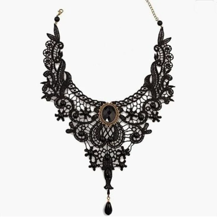Fabric choker necklace, black, red or white