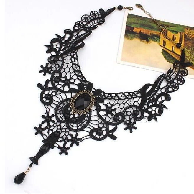 Fabric choker necklace, black, red or white