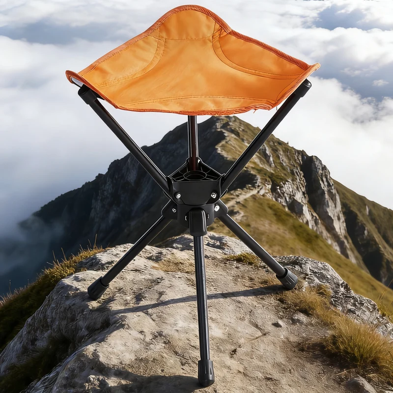 Foldable camping stool, triangular, steel frame