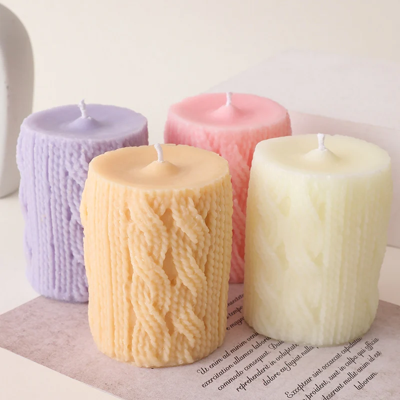 Handcrafted Cozy Cable-Knit Sculptural Pillar Candle