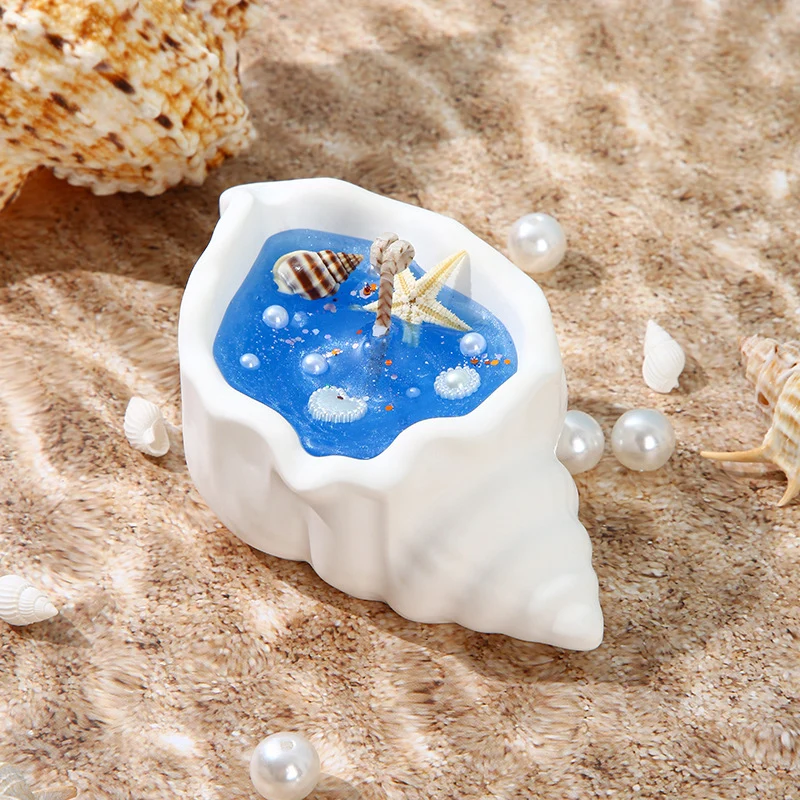 Handcrafted Coastal Seashell Resin Trinket Dish with Miniature Starfish and Ocean Inlay