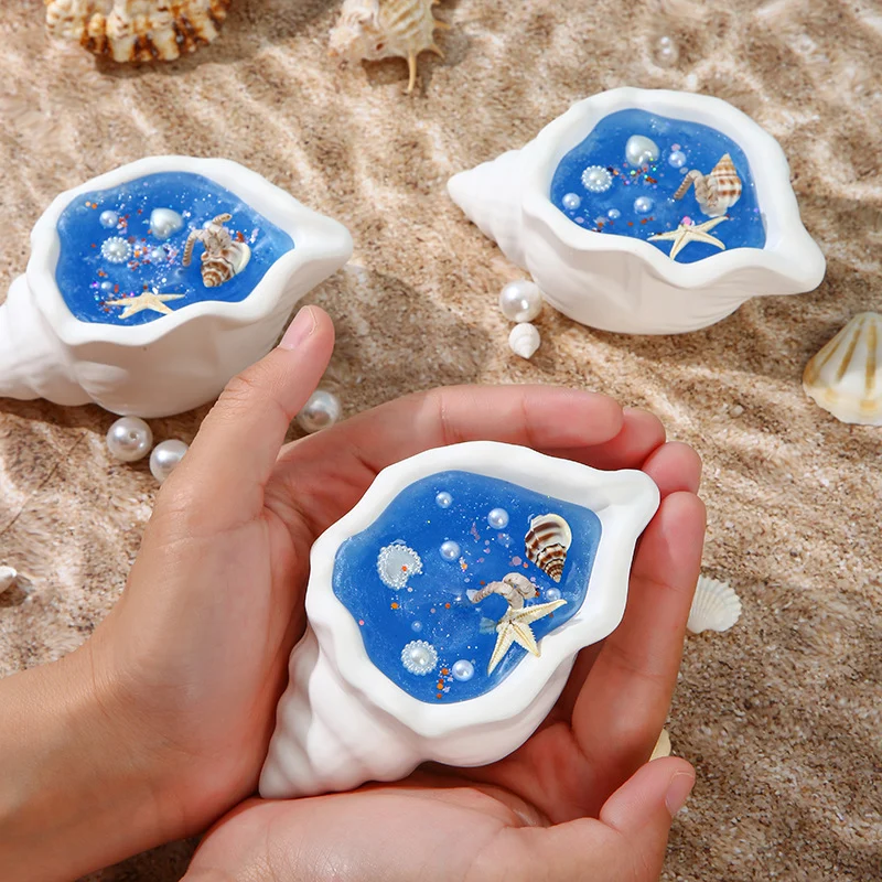 Handcrafted Coastal Seashell Resin Trinket Dish with Miniature Starfish and Ocean Inlay