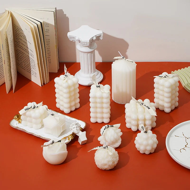 Handcrafted Bubble-Grid Cube Tabletop Decorative Candle