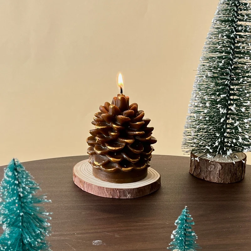 Handcrafted Botanical Pinecone Sculptural Candle with Cotton Wick