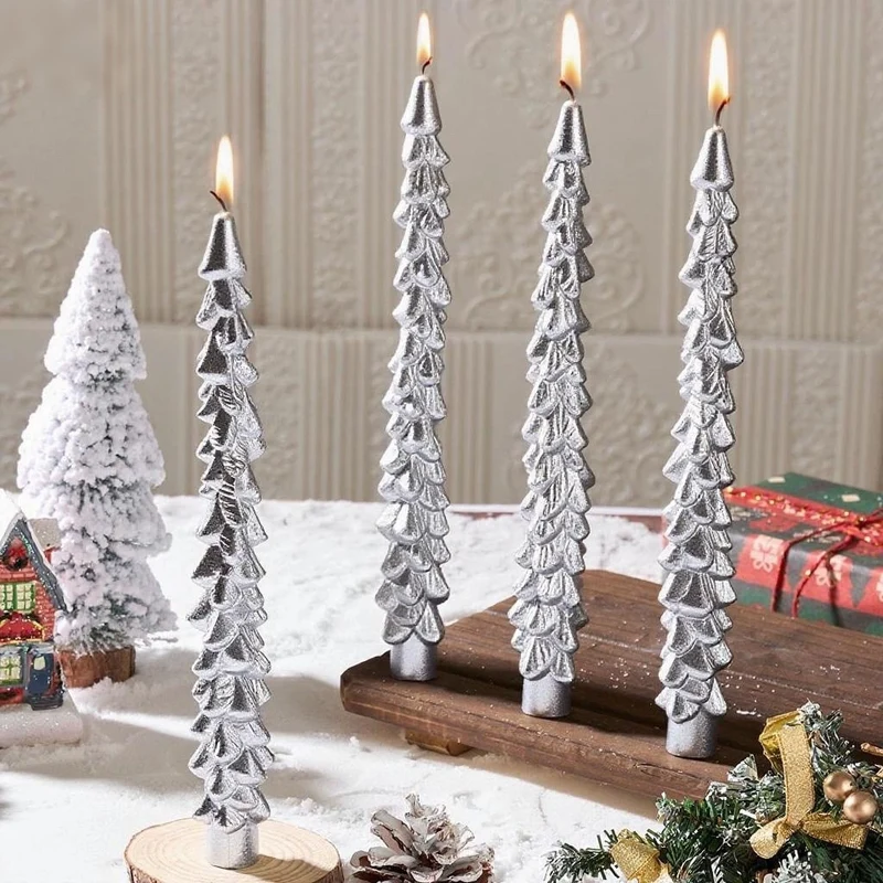 Hand-Textured Christmas Tree Taper Candle Set for Holiday Centerpieces