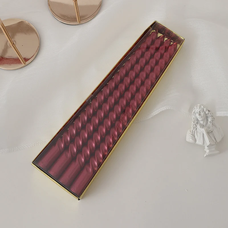 Hand-Poured Spiral Twist Long-Profile Dripless Dinner Taper Candles Set