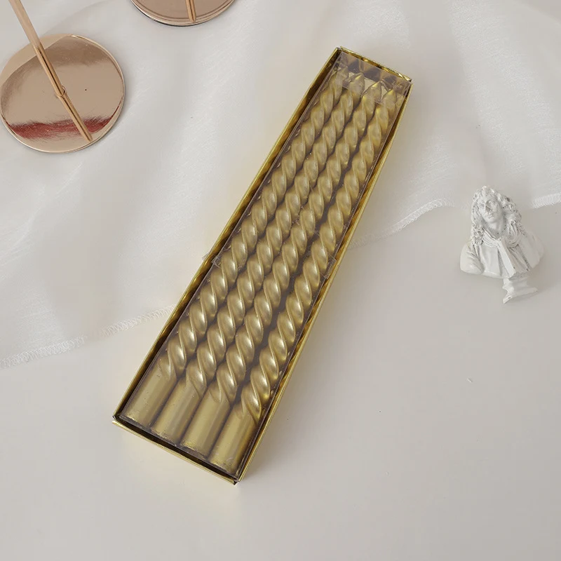 Hand-Poured Spiral Twist Long-Profile Dripless Dinner Taper Candles Set