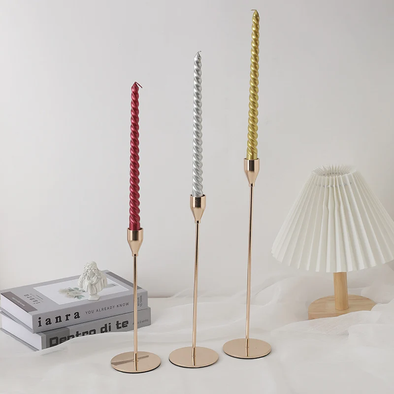 Hand-Poured Spiral Twist Long-Profile Dripless Dinner Taper Candles Set