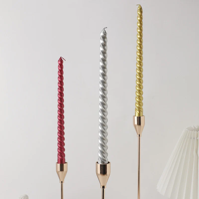 Hand-Poured Spiral Twist Long-Profile Dripless Dinner Taper Candles Set
