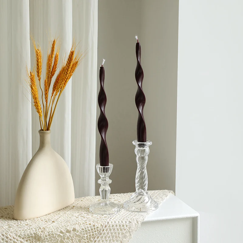 Hand-Poured Sculptural Wave Taper Candle Set with Crystal Glass Holders