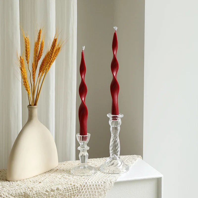 Hand-Poured Sculptural Wave Taper Candle Set with Crystal Glass Holders