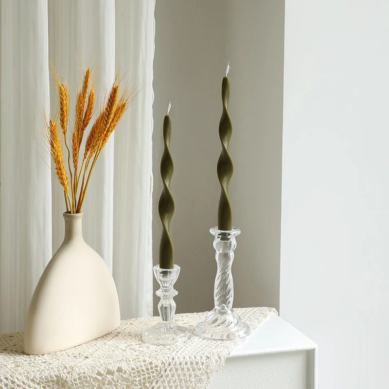 Hand-Poured Sculptural Wave Taper Candle Set with Crystal Glass Holders