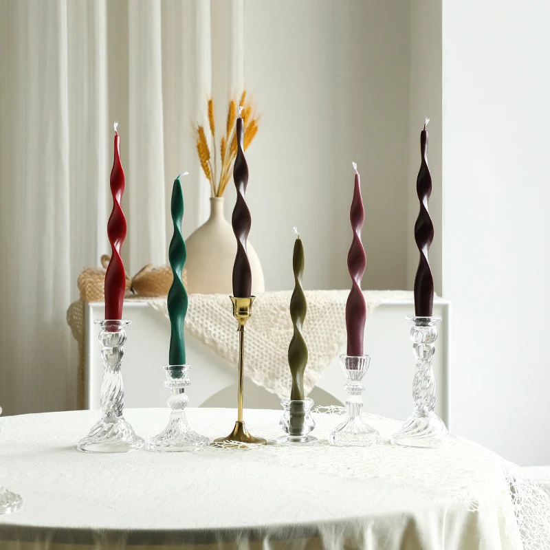Hand-Poured Sculptural Wave Taper Candle Set with Crystal Glass Holders