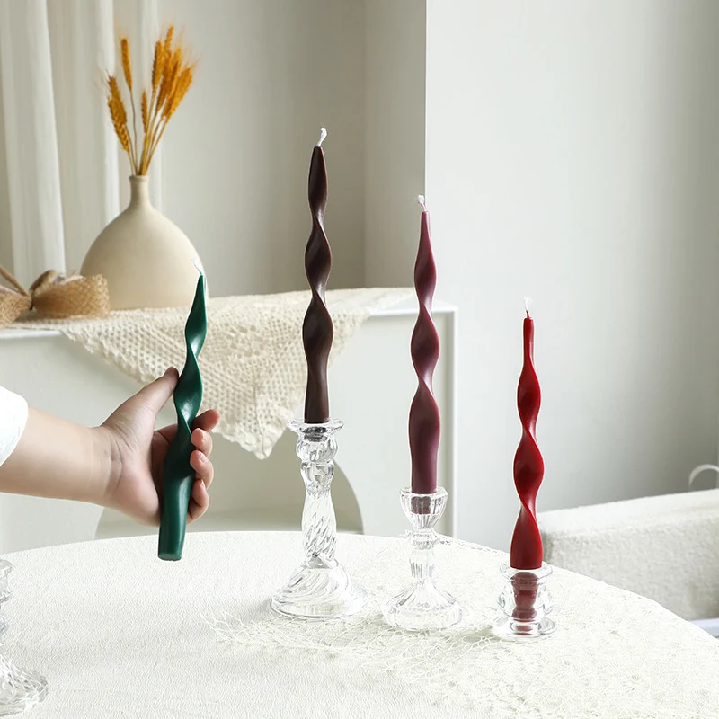 Hand-Poured Sculptural Wave Taper Candle Set with Crystal Glass Holders