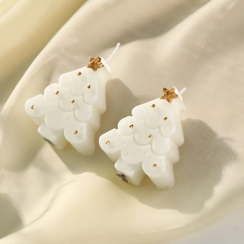 Hand-Poured Sculptural Pine Tree Decorative Soy Candle with Gold Leaf Accents and Cotton Wick