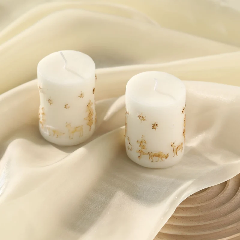Hand-Poured Sculptural Pine Tree Decorative Soy Candle with Gold Leaf Accents and Cotton Wick