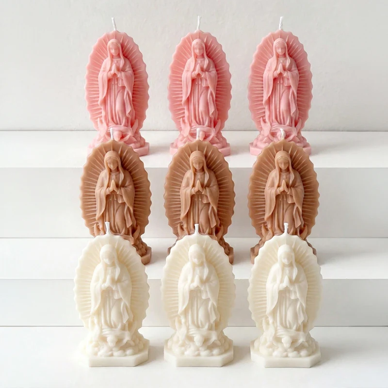 Hand-Poured Sculpted Marian Devotional Prayer Candle