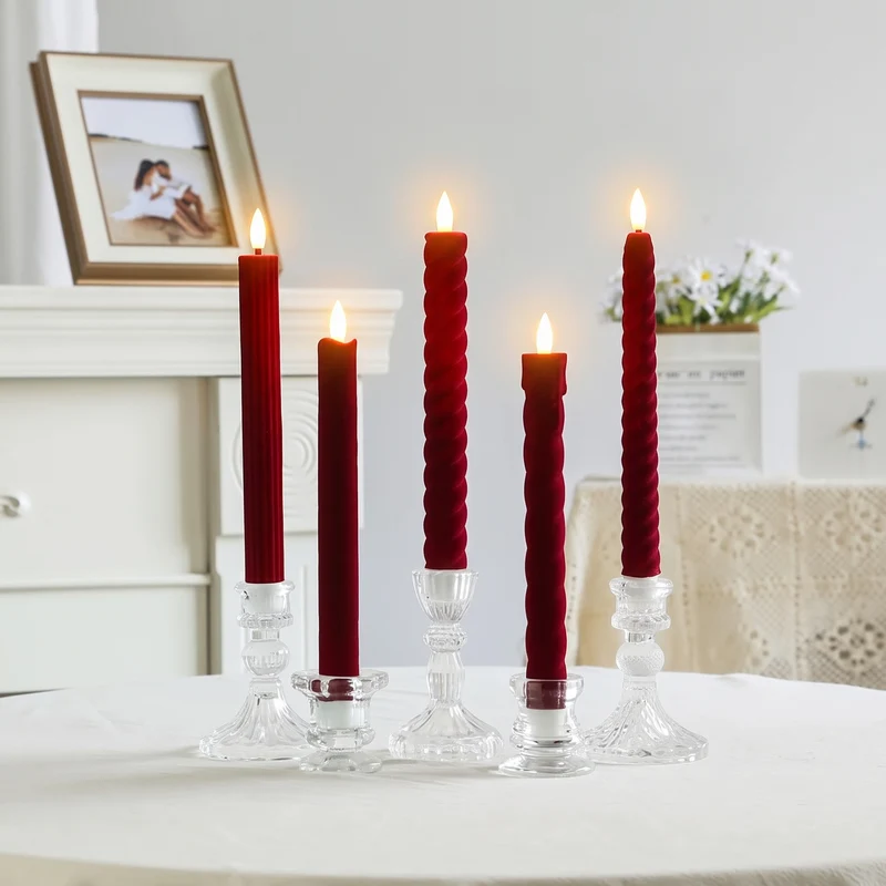 Hand-Poured Ribbed Slow-Burn Dinner Taper Candle Set for Centerpiece Decor