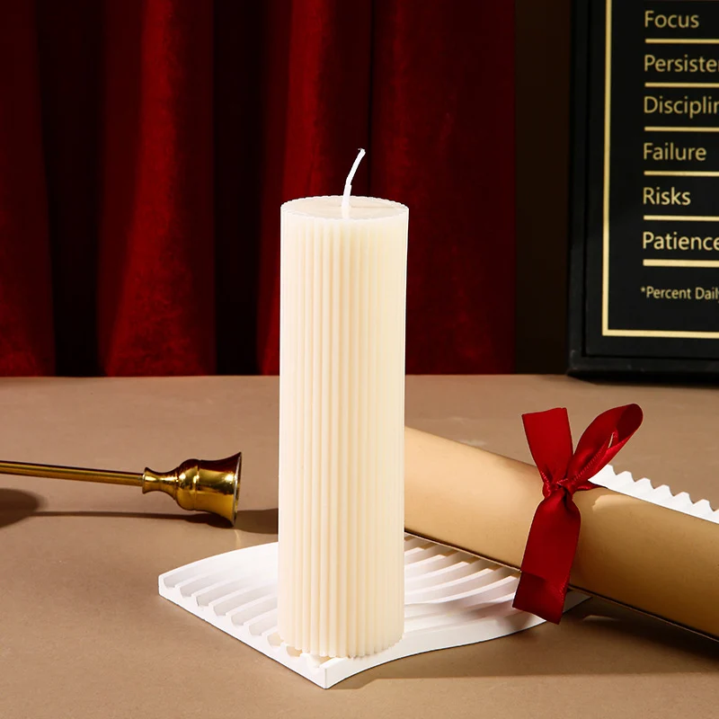 Hand-Poured Ribbed Pillar Candle for Home Decor