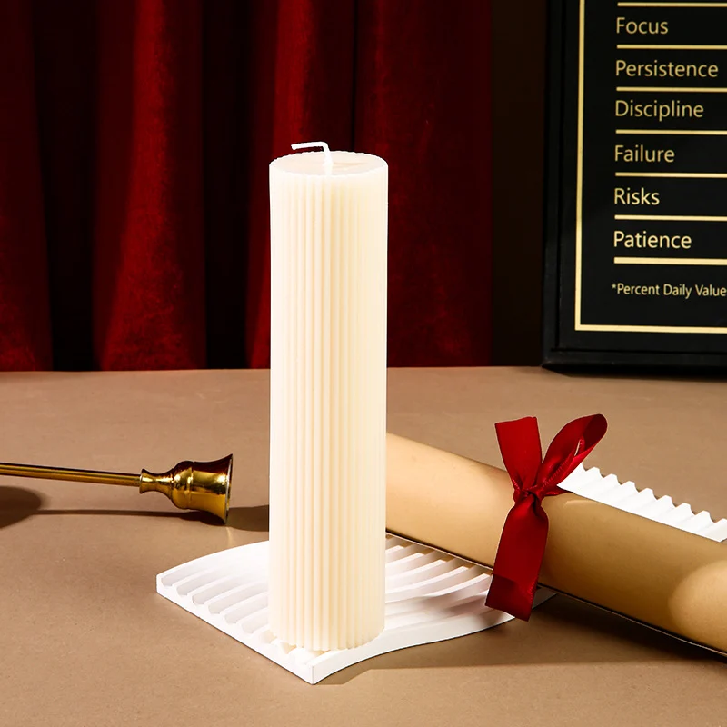 Hand-Poured Ribbed Pillar Candle for Home Decor