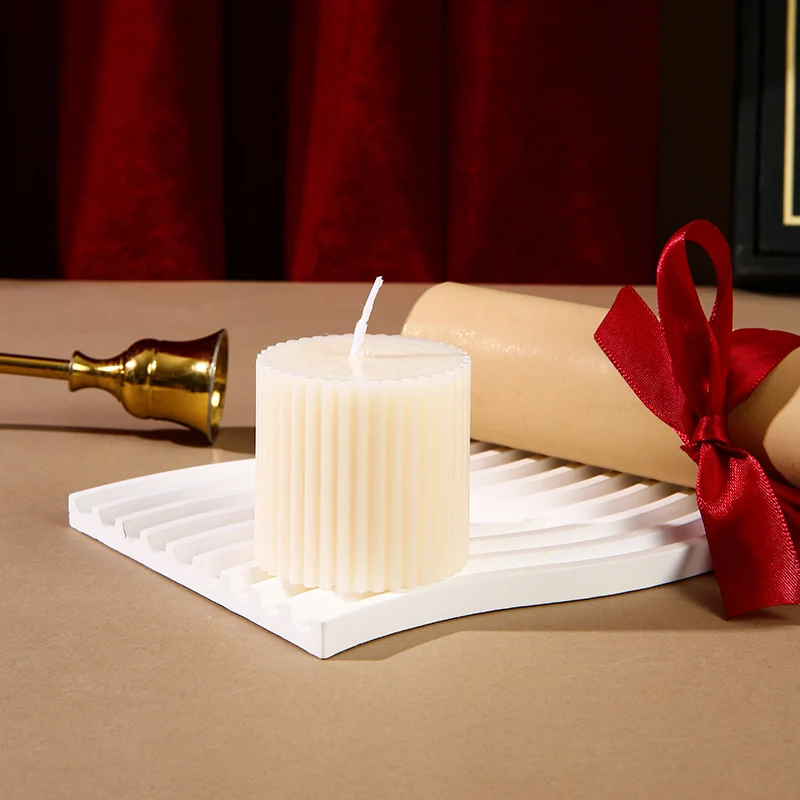 Hand-Poured Ribbed Pillar Candle for Home Decor