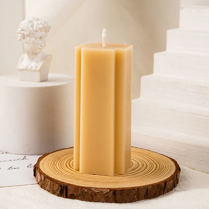 Hand-Poured Geometric Fluted Pillar Candle