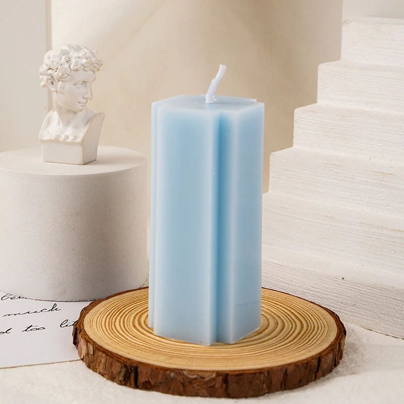 Hand-Poured Geometric Fluted Pillar Candle